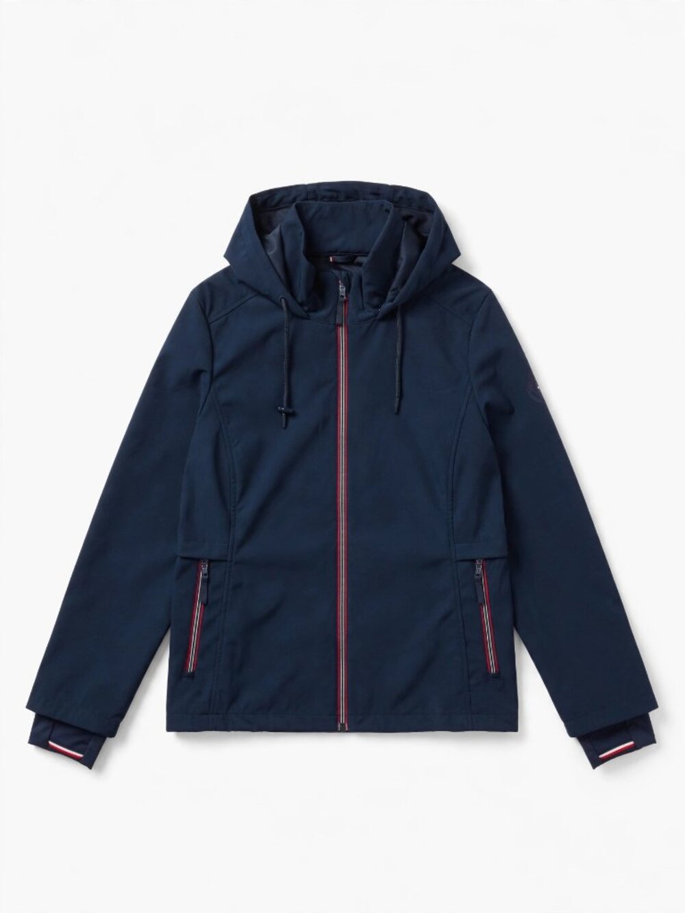 Tommy Hilfiger Navy Hooded Softshell Jacket | Signature Stripe Zip Tape | XL